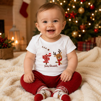 Personalisiertes Frohe Weihnachten Süßes Rentier Baby Strampler