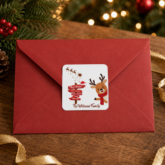 Personalisiertes Frohe Weihnachten Süßes Rentier F Quadratischer Aufkleber