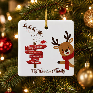 Personalisiertes Frohe Weihnachten Süßes Rentier Keramikornament