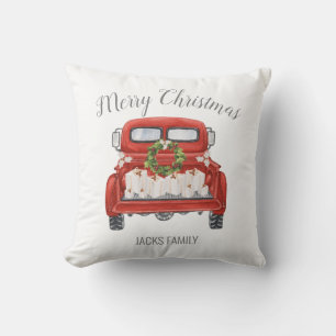 Personalisiertes Frohe Weihnachten Vintage roter L Kissen
