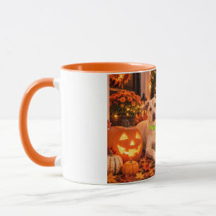 Personalisiertes Frohes Halloween Hund und Herbstl Tasse