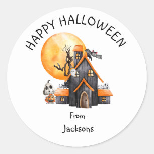 Personalisiertes Frohes Halloween mit süßem Geist Runder Aufkleber