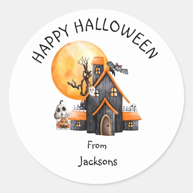 Personalisiertes Frohes Halloween mit süßem Geist Runder Aufkleber (Vorderseite)