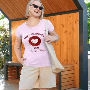 Personalisiertes Frohes Valentinstag Rot Pink T-Shirt