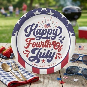 Personalisiertes Frohes Viertes Juli Patriotisches Pappteller