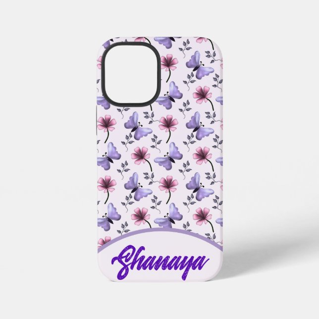 Personalisiertes Frühlings-Schmetterling-Blumenges iPhone Hülle (Rückseite)