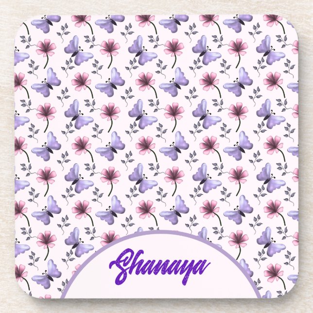 Personalisiertes Frühlings-Schmetterlings-Blumenge Getränkeuntersetzer (Vorderseite)
