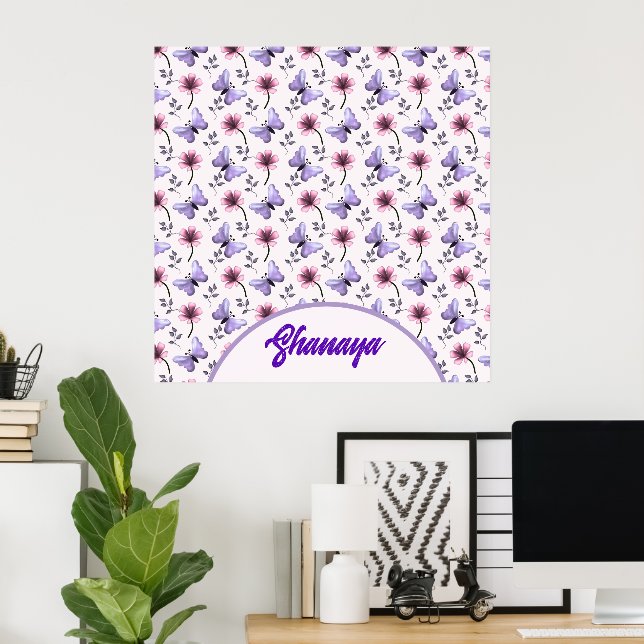 Personalisiertes Frühlings-Schmetterlings-Blumenge Poster (Heimbüro)