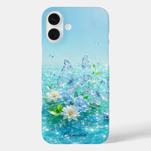 Personalisiertes Frutiger Aero Blumen iPhone Case (Rückseite)
