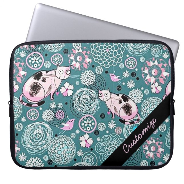 Personalisiertes Funky Pink Cat Pattern Laptop-Sie Laptopschutzhülle (Vorderseite)