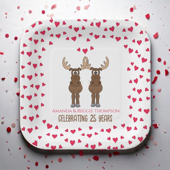 Personalisiertes Funny Anniversary Pappteller (Whimsical Moose Anniversary Party Paper Plate)