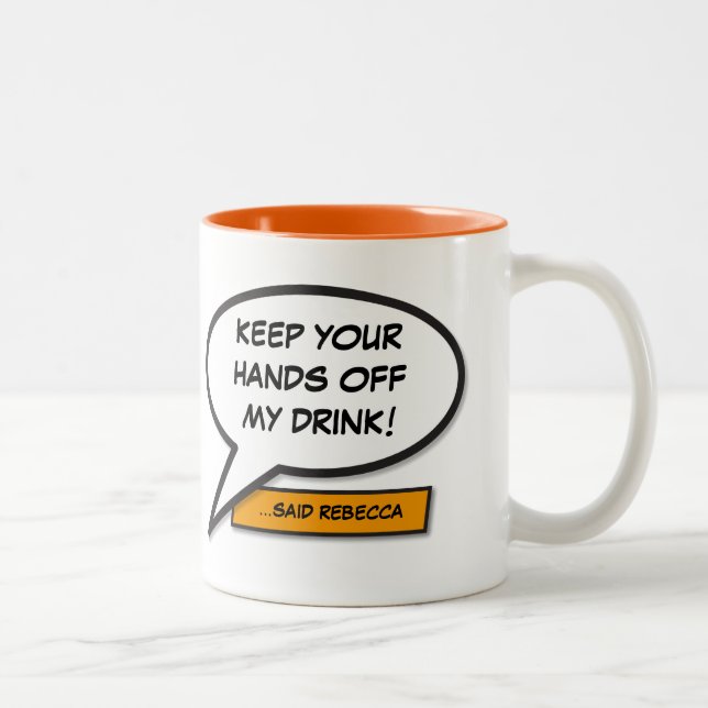 Personalisiertes Funny Comic Buchsprechblase Zweifarbige Tasse (Rechts)