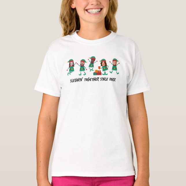 Personalisiertes Funny Face Foto Weihnachtself T-Shirt (Vorderseite)