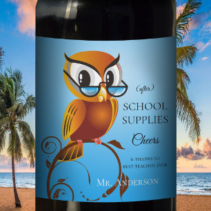Personalisiertes Funny Owl Teacher Weinlabel Weinetikett