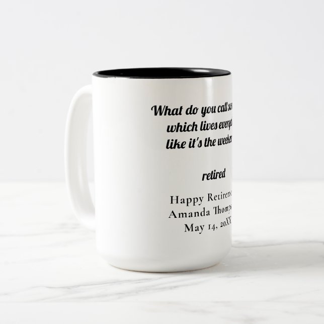 Personalisiertes Funny Retirement-Geschenk Zweifarbige Tasse (Vorderseite Links)