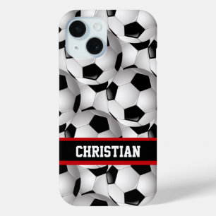 Personalisiertes Fußball-Ball-Muster Schwarz Weiß iPhone 15 Hülle