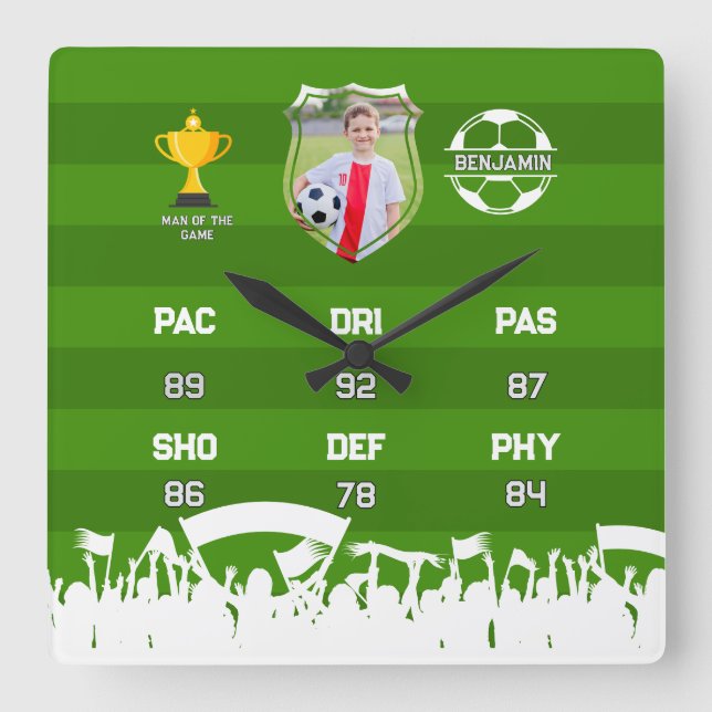 Personalisiertes Fußball-Geschenk für Kinder, benu Quadratische Wanduhr (Vorderseite)