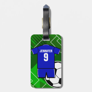 Personalisiertes Fußball-Jersey-Blau mit Weiß Gepäckanhänger