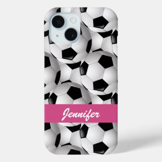 Personalisiertes Fußball-Kugelmuster Rosa iPhone 15 Hülle