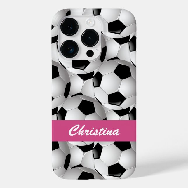Personalisiertes Fußball-Kugelmuster Rosa Case-Mate iPhone Hülle (Rückseite)