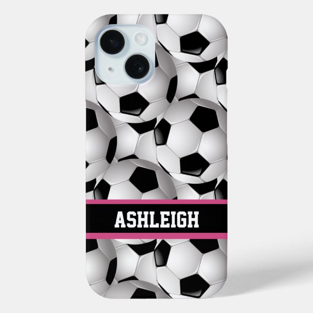 Personalisiertes Fußball-Kugelmuster Schwarz Rosa  Case-Mate iPhone Hülle (Rückseite)