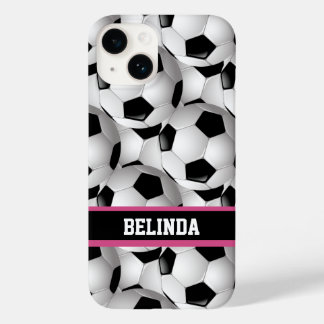Personalisiertes Fußball-Kugelmuster Schwarz Rosa  Case-Mate iPhone 14 Hülle