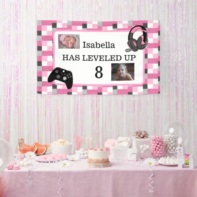 Personalisiertes Gaming zum Thema Rosa Geburtstag Banner (Party)