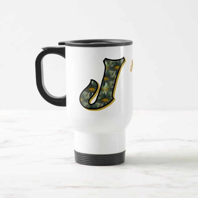Personalisiertes Gänseblümchen-Monogramm Anfangsbu Reisebecher (Links)