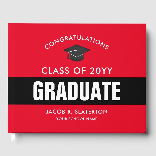 Personalisiertes Gästebuch in Rot und Schwarz-Absc (Vorderseite)