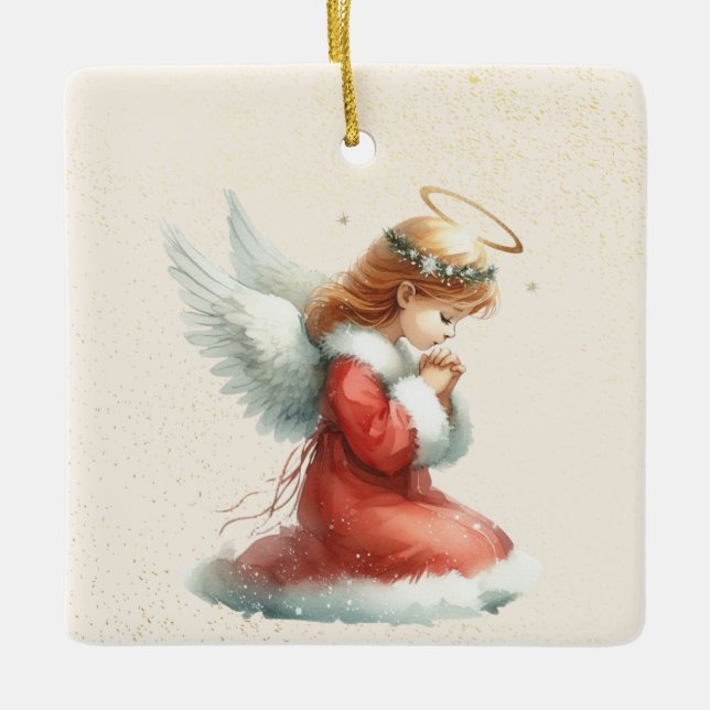 Personalisiertes Gebet Girl Engel Weihnachtsschmuc Keramikornament (Vorderseite)