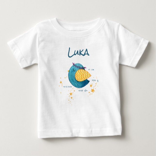 Personalisiertes Geburtsdaten Baby T-shirt (Vorderseite)