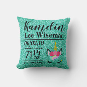Personalisiertes Geburtshaus Einhorn Aquamariner G Kissen