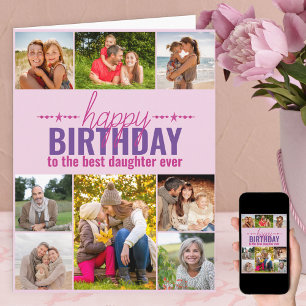 Personalisiertes Geburtstagsfoto-Collage Rosa Toch Karte