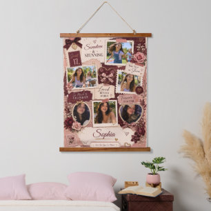 Personalisiertes Geburtstagsfoto-Kollage für Teena Wandteppich Mit Holzrahmen