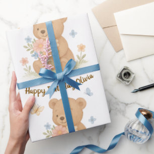 Personalisiertes Geburtstagsgeschenk Teddybär mit Geschenkpapier