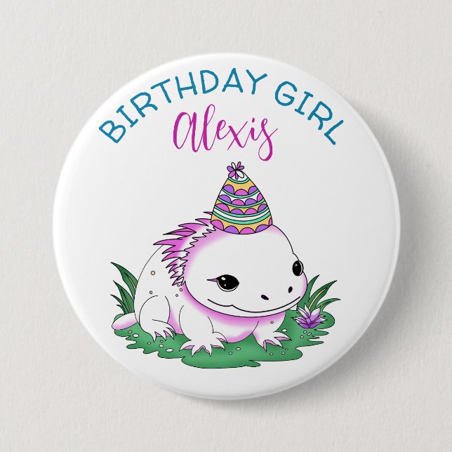 Personalisiertes Geburtstagskind Axolotl Themed Button (Vorderseite)