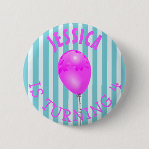 Personalisiertes Geburtstagsmädchen Lila und Türki Button