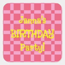 Personalisiertes Geburtstagsparteienrosa Prüfmuste Quadratischer Aufkleber