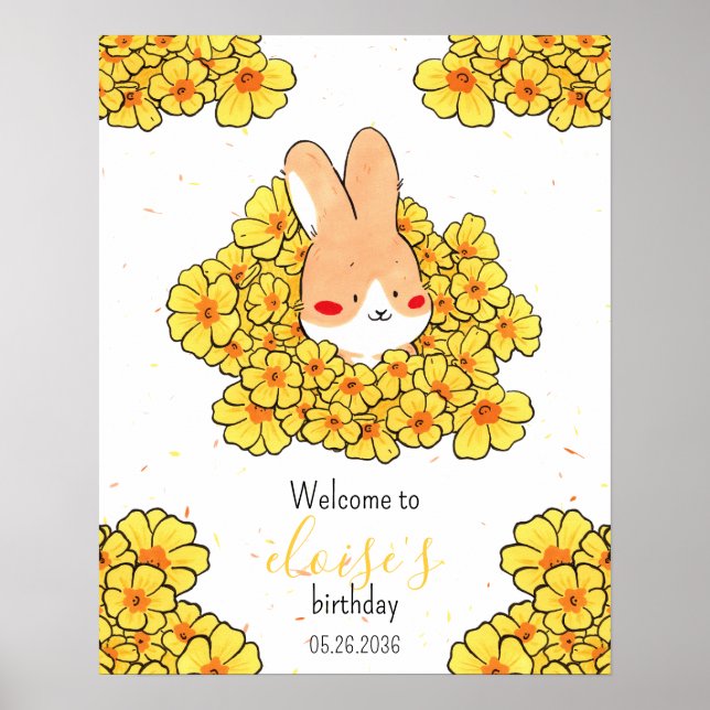 Personalisiertes Geburtstagsplakat Hase Blumen Poster (Vorne)