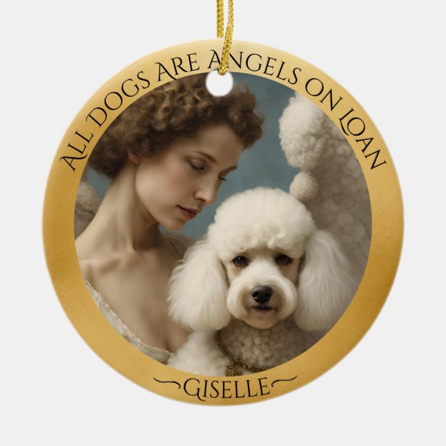 Personalisiertes Gedenkmal des  Poodle Angel Keramik Ornament (Vorne)