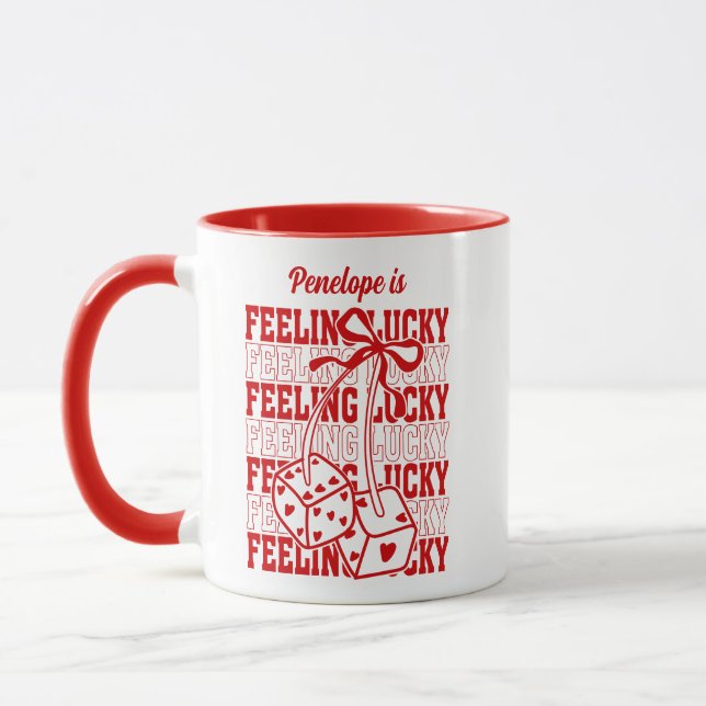 Personalisiertes Gefühl Lucky Dice Cherry Red Bow  Tasse (Links)