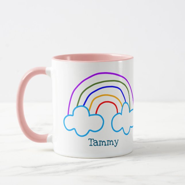 Personalisiertes Gekritzel Regenbogen  Tasse (Links)