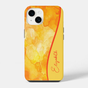 Personalisiertes Gelb Orange Aquarell iPhone 14 Hülle