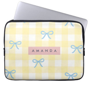 Personalisiertes Gelbes Gingham & Blaues Band Past Laptopschutzhülle