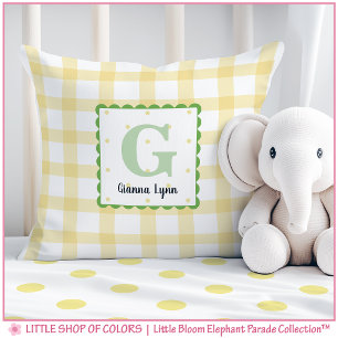 Personalisiertes gelbes Gingham-Monogramm-Kinderzi Kissen