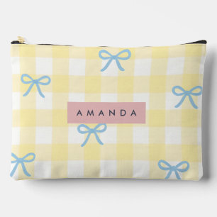Personalisiertes gelbes Gingham und blaues Band Pa Zubehörtasche