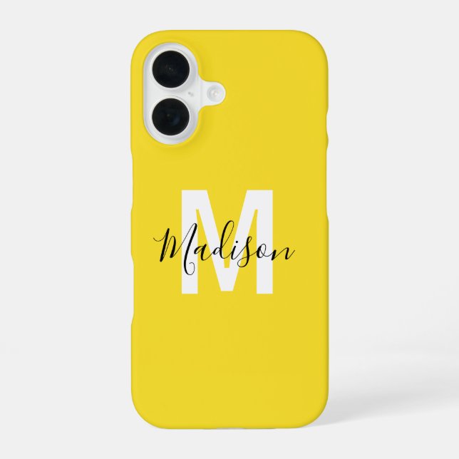 Personalisiertes gelbes Monogramm iPhone 16 Hülle (Rückseite)