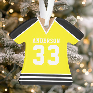 Personalisiertes gelbes und schwarzes Hockey-Triko Ornament