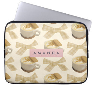 Personalisiertes, gemütliches Latte & Gingham Bow Laptopschutzhülle