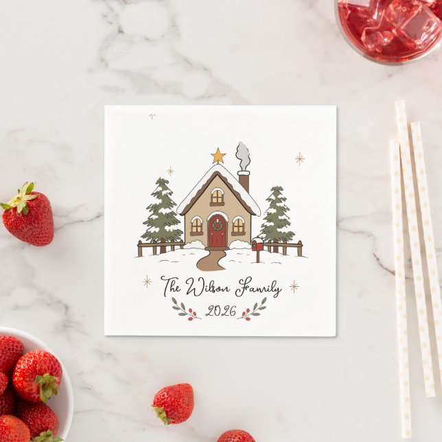 Personalisiertes gemütliches Weihnachtshäuschen  Serviette (Beispiel)